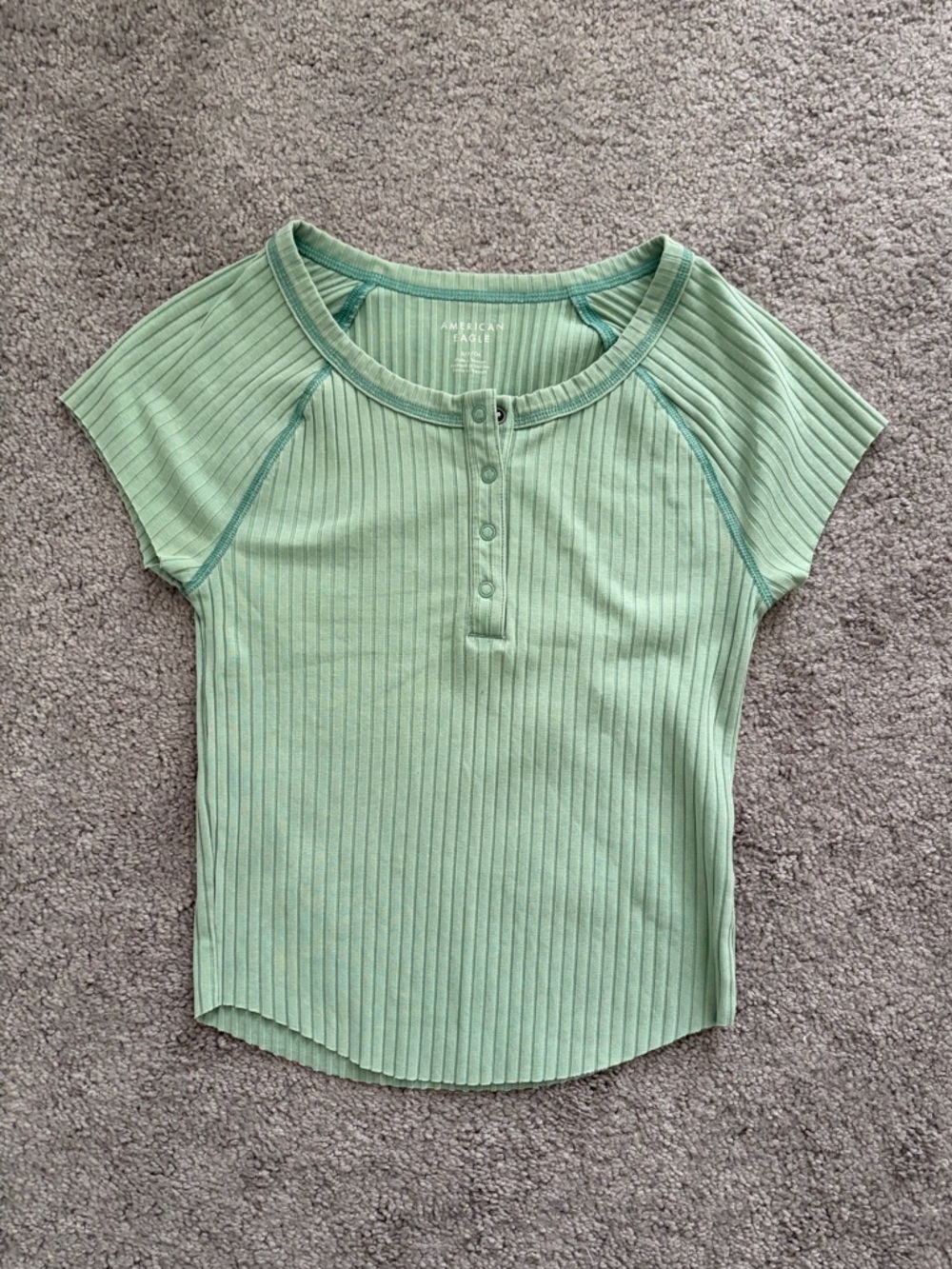 American Eagle Green Ribbed Baby Tee
